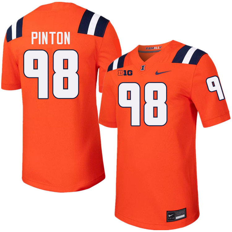 Men #98 Fabrizio Pinton Illinois Fighting Illini College Football Jerseys Stitched-Orange